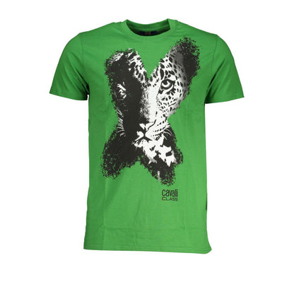 T-Shirt by Cavalli Class for men in cotton green & print features an on trend silhouette, perfectly showcasing a on trend and crew neckline for an elevated aesthetic.