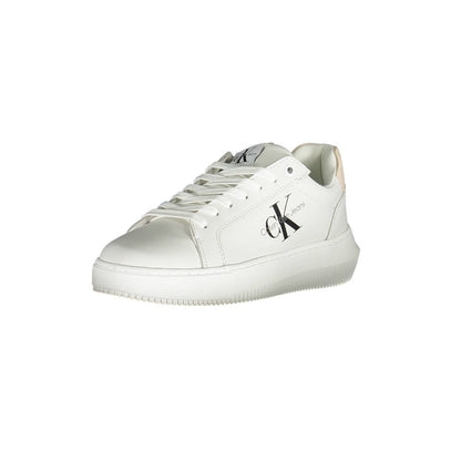 Athletic Sneakers by Calvin Klein for women in polyester polyethylene leather white features an stately silhouette, showcasing the signature athletic style of the Women's Athletic Polyester Polyethylene Leather Sneakers collection with a truly stately finish.