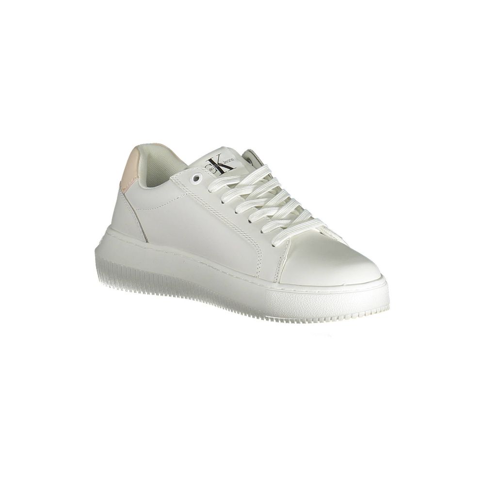Athletic Sneakers by Calvin Klein for women in polyester polyethylene leather white presents a sleek silhouette, perfectly capturing the athletic style essence of Women's Athletic Polyester Polyethylene Leather Sneakers with its sleek design and premium finish.