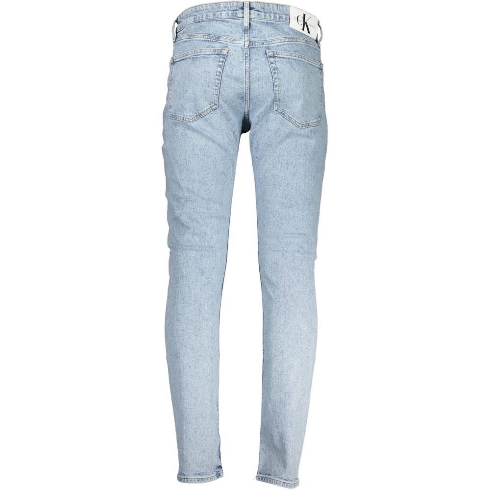 Pants by Calvin Klein for men in stretch denim cotton light-blue features an understated silhouette, showcasing a sophisticated slim and long with a refined for an understated, polished aesthetic.