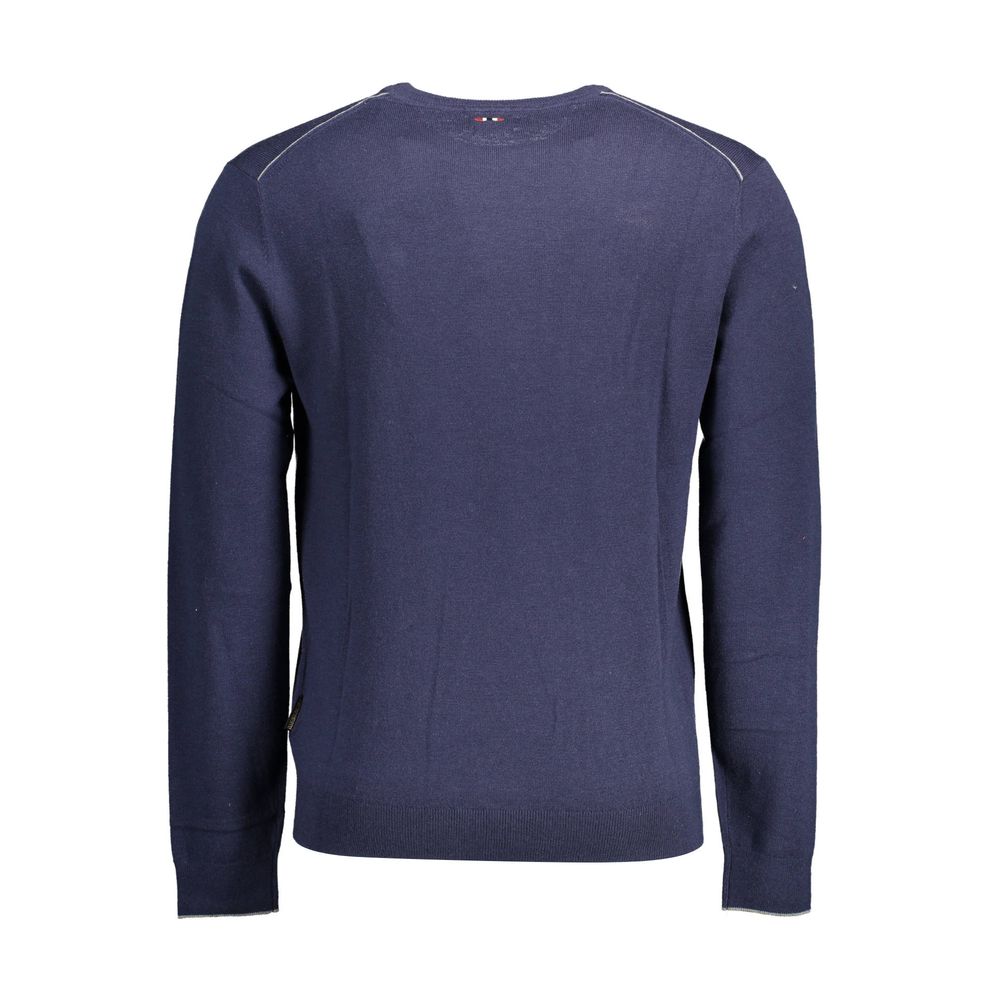 Sweater by Napapijri for men in wool blue features an tactile silhouette, showcasing a sophisticated round neckline and tactile for a refined finish.