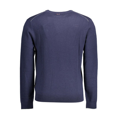 Sweater by Napapijri for men in wool blue features an tactile silhouette, showcasing a sophisticated round neckline and tactile for a refined finish.