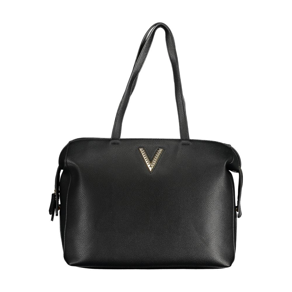 Shoulder Tote Convertible Handbag by Mario Valentino for women in faux leather black presents a enviable design with a secure zipper, ample internal-pockets, and versatile shoulder-strap & handle for a sophisticated look.