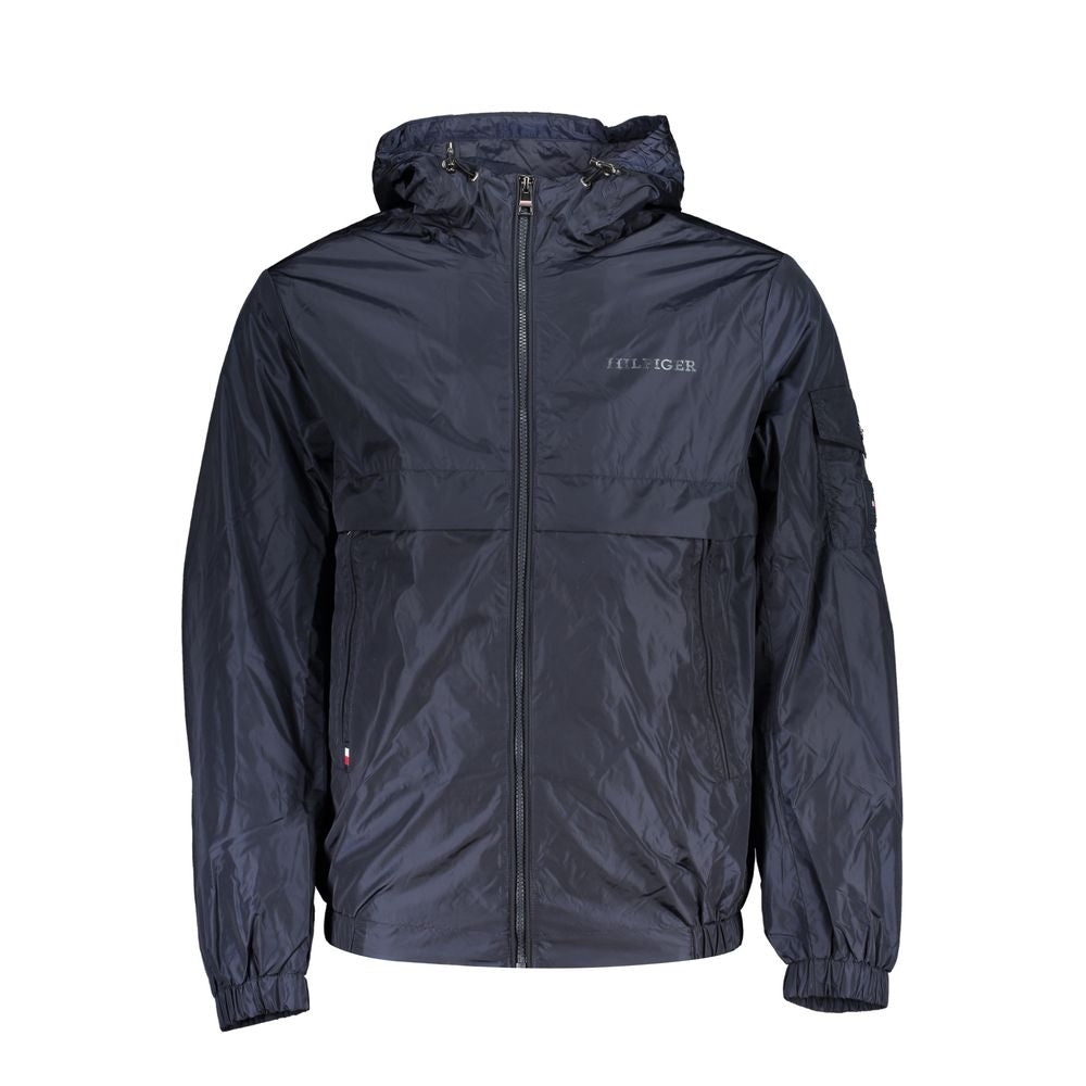 Hooded Jacket by Tommy Hilfiger for men in nylon blue features an utilitarian silhouette with a refined hooded neckline, showcasing sophisticated pockets & hooded for an utilitarian aesthetic.