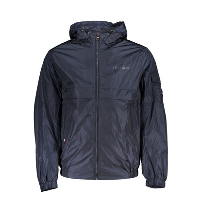 Hooded Jacket by Tommy Hilfiger for men in nylon blue features an utilitarian silhouette with a refined hooded neckline, showcasing sophisticated pockets & hooded for an utilitarian aesthetic.