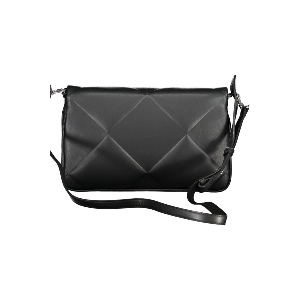 Quilted Shoulder Handbag by Calvin Klein for women in polyester faux leather black features a signature silhouette, showcasing a secure snap and signature built-in-compartments & cardholder with versatile shoulder-strap & adjustable-strap for a sophisticated look.