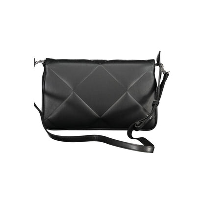 Quilted Shoulder Handbag by Calvin Klein for women in polyester faux leather black features a signature silhouette, showcasing a secure snap and signature built-in-compartments & cardholder with versatile shoulder-strap & adjustable-strap for a sophisticated look.