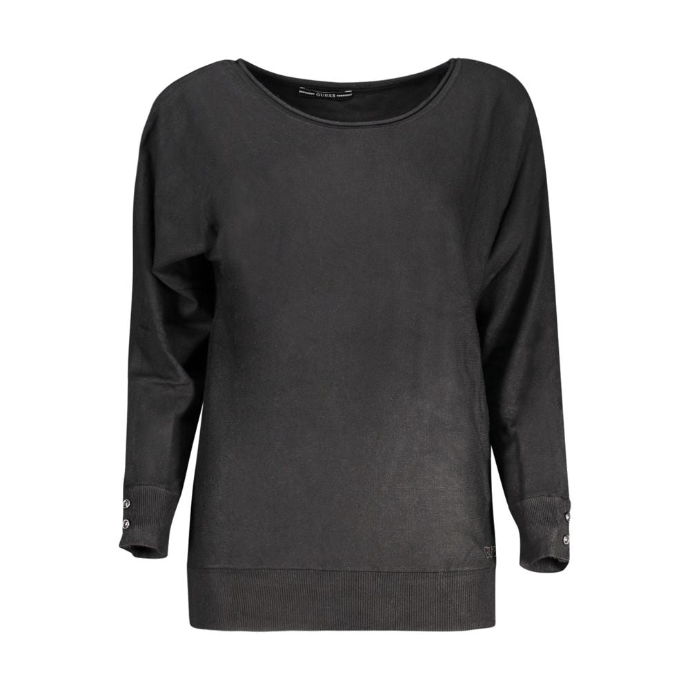 Sweater by Guess Jeans for women in viscose black features an polished silhouette, showcasing refined and a sophisticated wide-neck neckline for a truly polished finish.