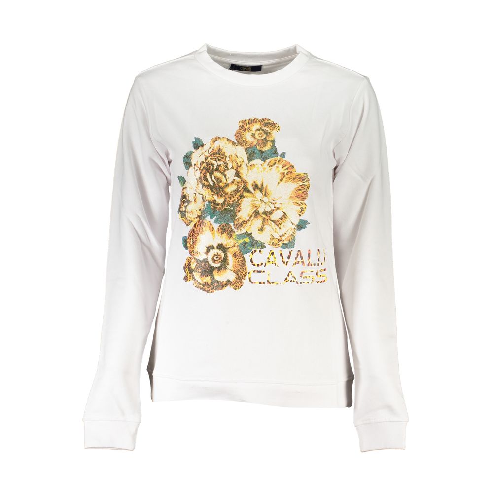 Sweatshirt by Cavalli Class for women in cotton white & print features an exquisite silhouette, showcasing and crew neckline details for a exquisite look.