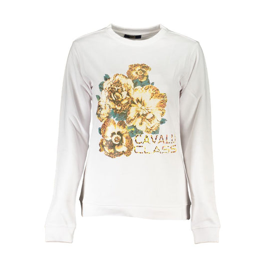 Sweatshirt by Cavalli Class for women in cotton white & print features an exquisite silhouette, showcasing and crew neckline details for a exquisite look.