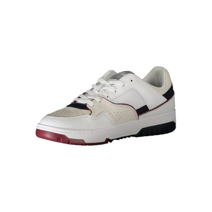 Athletic Sneakers by Tommy Hilfiger for men in polyester polyethylene leather white features an architectural silhouette from the Men's Athletic Polyester Polyethylene Leather Sneakers collection, showcasing a architectural athletic style for a architectural look.