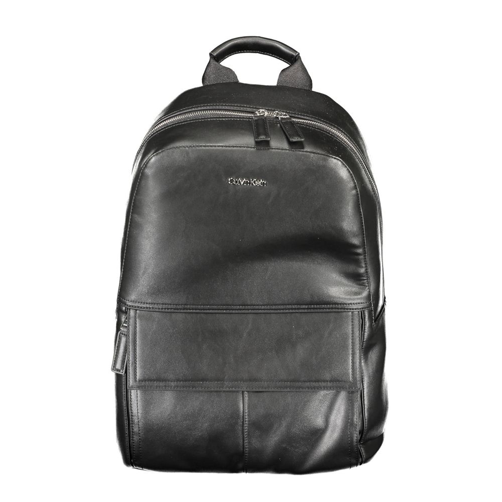 Backpack by Calvin Klein for men in polyester & polyethylene black features a refined silhouette, showcasing the Explorer Polyester & Polyethylene Backpack design with a secure , ample internal-pockets & laptop-compartment, and versatile handle, backpack-strap & adjustable-strap.