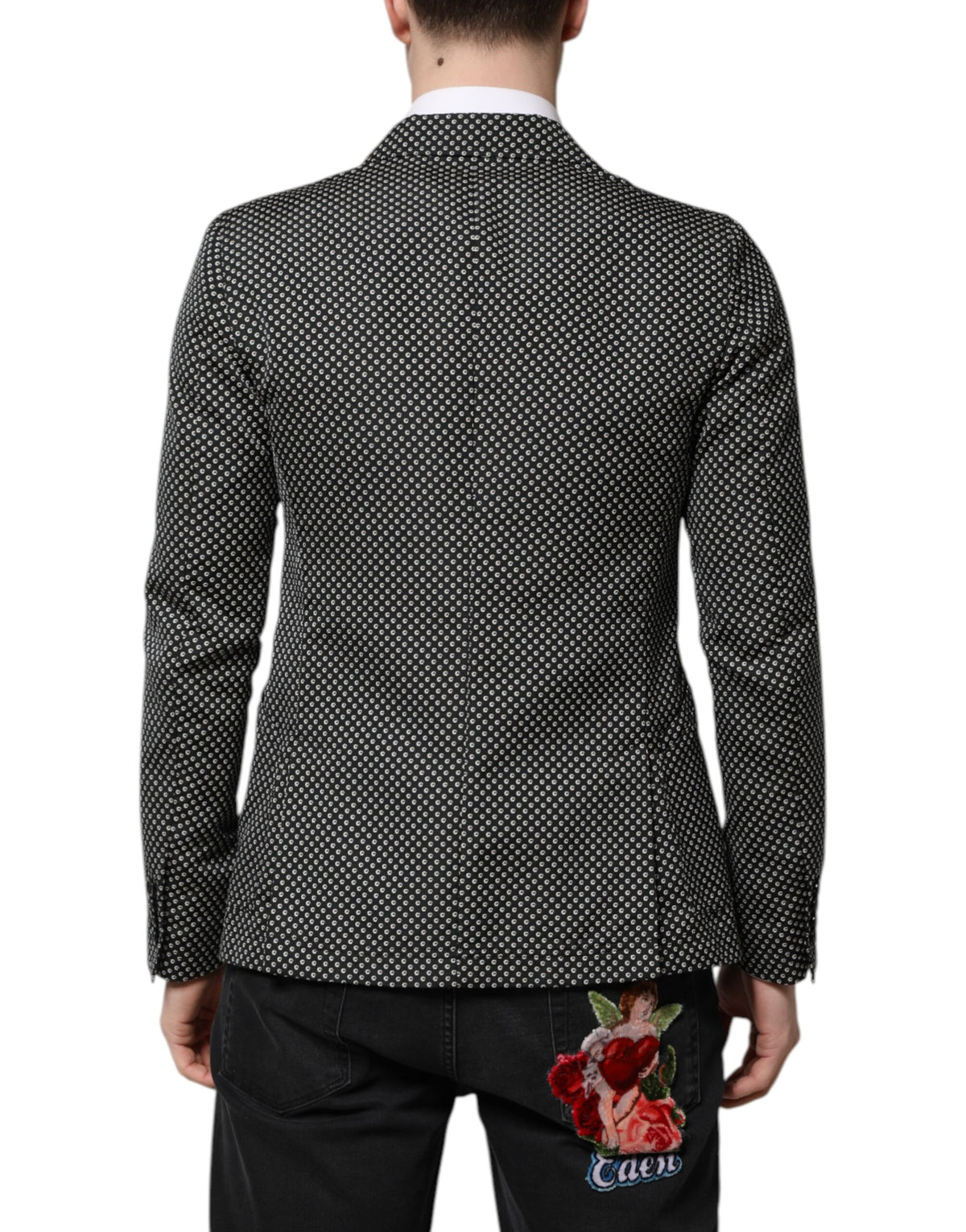 Dolce & Gabbana Men's Single Breasted Polyester Viscose Wool Blazer - Black White Patterned