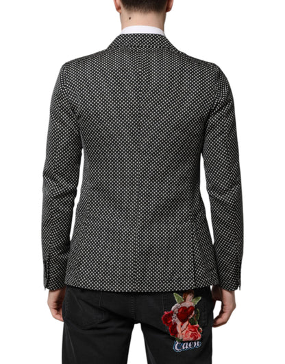 Dolce & Gabbana Men's Single Breasted Polyester Viscose Wool Blazer - Black White Patterned