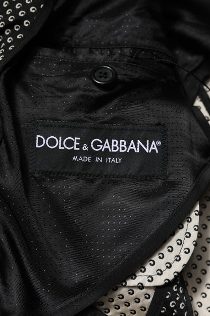 Dolce & Gabbana Men's Single Breasted Polyester Viscose Wool Blazer - Black White Patterned