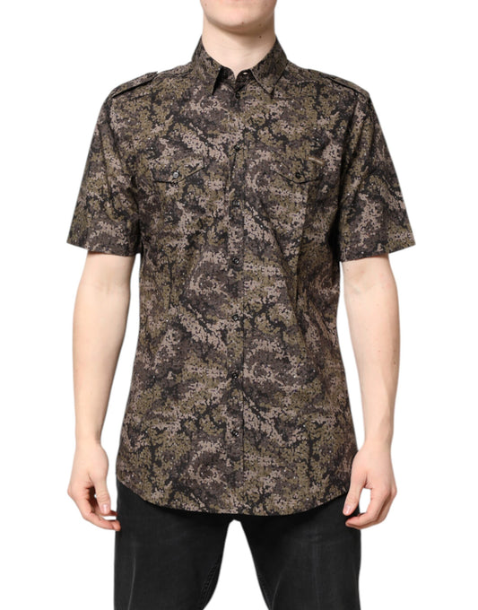 Dolce & Gabbana Men's Regular Fit Short-Sleeve Cotton Shirt - Gold Multicolor Camouflage