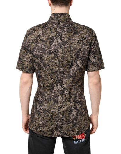 Dolce & Gabbana Men's Regular Fit Short-Sleeve Cotton Shirt - Gold Multicolor Camouflage