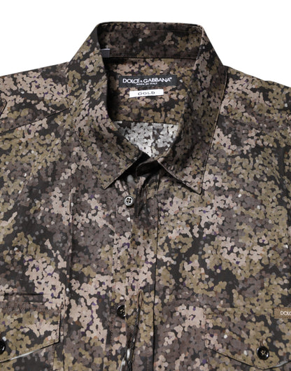 Dolce & Gabbana Men's Regular Fit Short-Sleeve Cotton Shirt - Gold Multicolor Camouflage