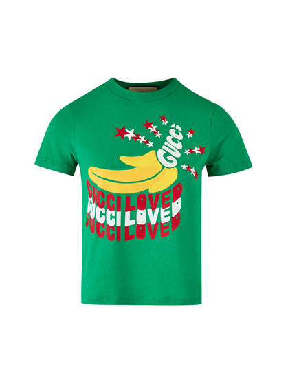 T-Shirt by Gucci for women in cotton green features a plush silhouette, showcasing a sophisticated round neckline and for a truly plush finish.