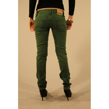 Pants by John Galliano for women in stretch cotton green features an on trend silhouette with a and cut in an elegant long for a sophisticated look.