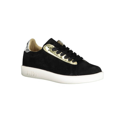 Sneakers by Diadora for women in cotton & leather black presents a sumptuous silhouette, artfully capturing the essence of the Women's Fashion Cotton & Leather Sneakers with its sumptuous fashion style design.