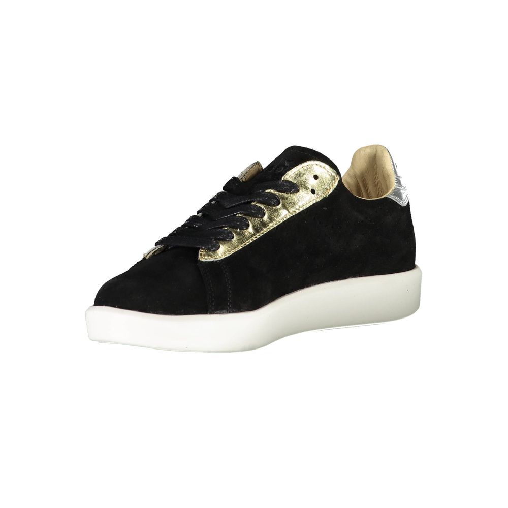 Sneakers by Diadora for women in cotton & leather black presents a sumptuous silhouette from the Women's Fashion Cotton & Leather Sneakers collection, showcasing a sumptuous fashion style for an elevated aesthetic.