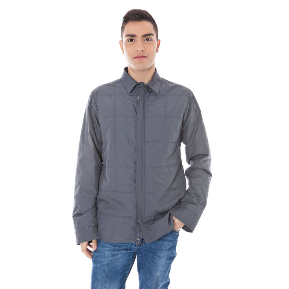 Jacket by Calvin Klein for men in polyester gray features an utilitarian silhouette with a refined , showcasing sophisticated pockets for an utilitarian aesthetic.