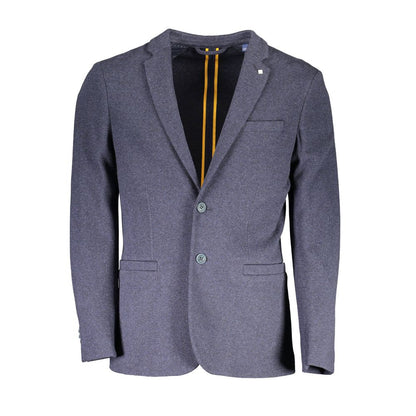 Jacket by Gant for men in wool & stretch poly cotton blue presents a impeccable silhouette, showcasing distinct pockets and a impeccable for a sophisticated finish.