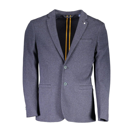 Jacket by Gant for men in wool & stretch poly cotton blue presents a impeccable silhouette, showcasing distinct pockets and a impeccable for a sophisticated finish.