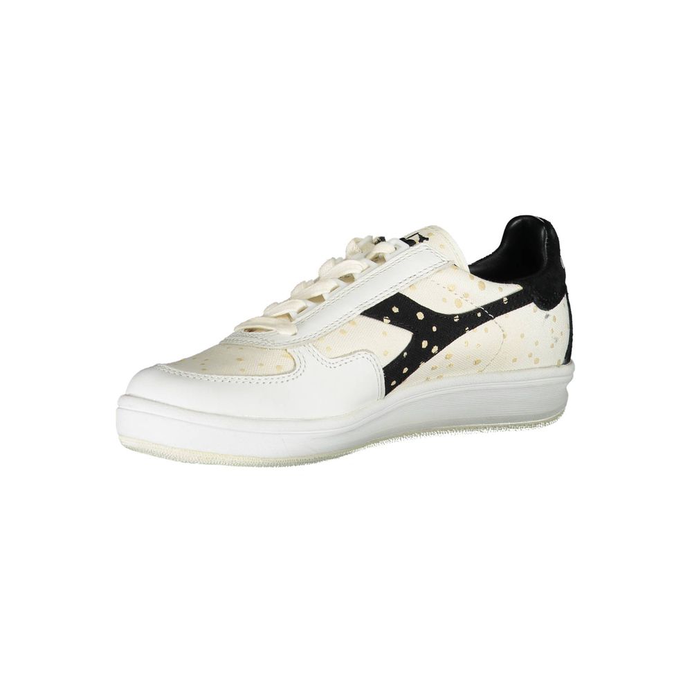 Sneakers by Diadora for women in cotton & leather white presents a sumptuous silhouette from the Women's Fashion Cotton & Leather Sneakers collection, showcasing a sumptuous fashion style for an elevated aesthetic.