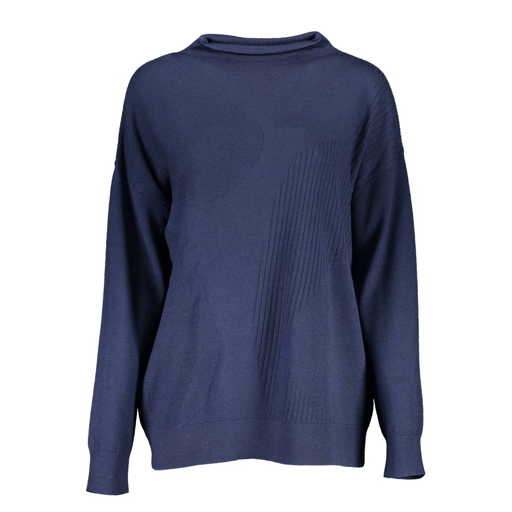 Sweater by Gant for women in wool blue features an polished silhouette, showcasing refined long-sleeve and a sophisticated high-collar neckline for a truly polished finish.