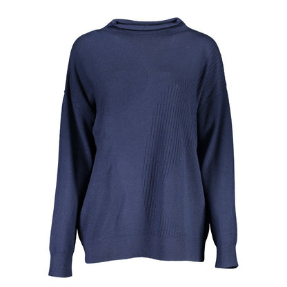 Sweater by Gant for women in wool blue features an polished silhouette, showcasing refined long-sleeve and a sophisticated high-collar neckline for a truly polished finish.