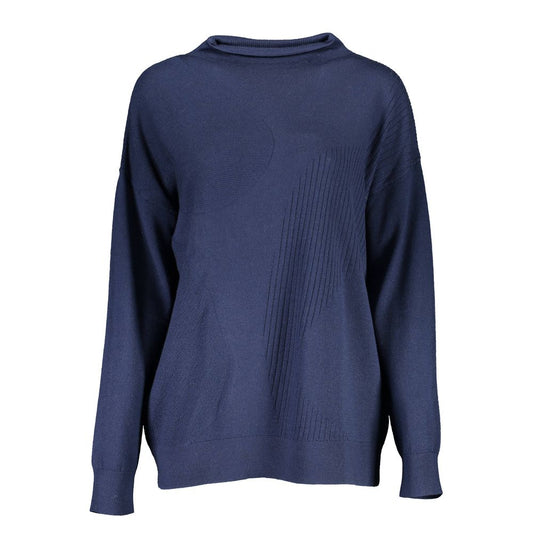 Sweater by Gant for women in wool blue features an polished silhouette, showcasing refined long-sleeve and a sophisticated high-collar neckline for a truly polished finish.