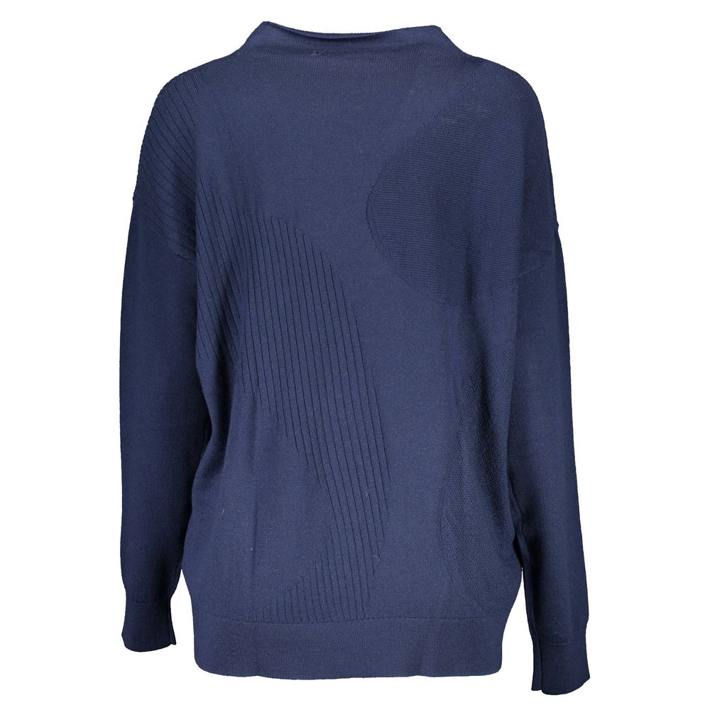 Sweater by Gant for women in wool blue showcases a discreet silhouette, finished with a discreet and for a discreet look.