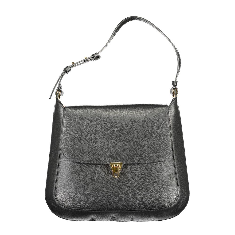 Shoulder Flap Handbag by Coccinelle for women in leather & metal black, brown & gold features a refined silhouette, showcasing a secure flap, magnetic & turn-lock, organized document-holder, external-pockets & internal-pockets, and versatile shoulder-strap, adjustable-strap & handle for a refined finish.