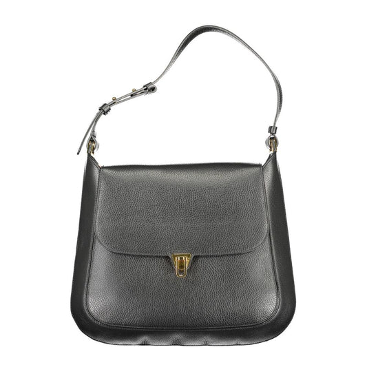 Shoulder Flap Handbag by Coccinelle for women in leather & metal black, brown & gold features a refined silhouette, showcasing a secure flap, magnetic & turn-lock, organized document-holder, external-pockets & internal-pockets, and versatile shoulder-strap, adjustable-strap & handle for a refined finish.