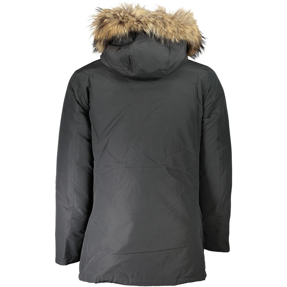 Hooded Jacket by Woolrich for men in cotton & fur gray showcases a enveloping silhouette, artfully detailed with a enveloping and premium pockets & hooded for a truly enveloping finish.