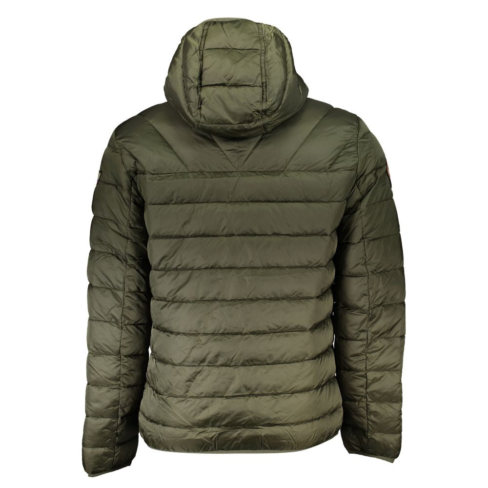 Hooded Jacket by Napapijri for men in polyamide green features a smart silhouette, perfectly accentuated by its unique and functional pockets & hooded for a smart finish.