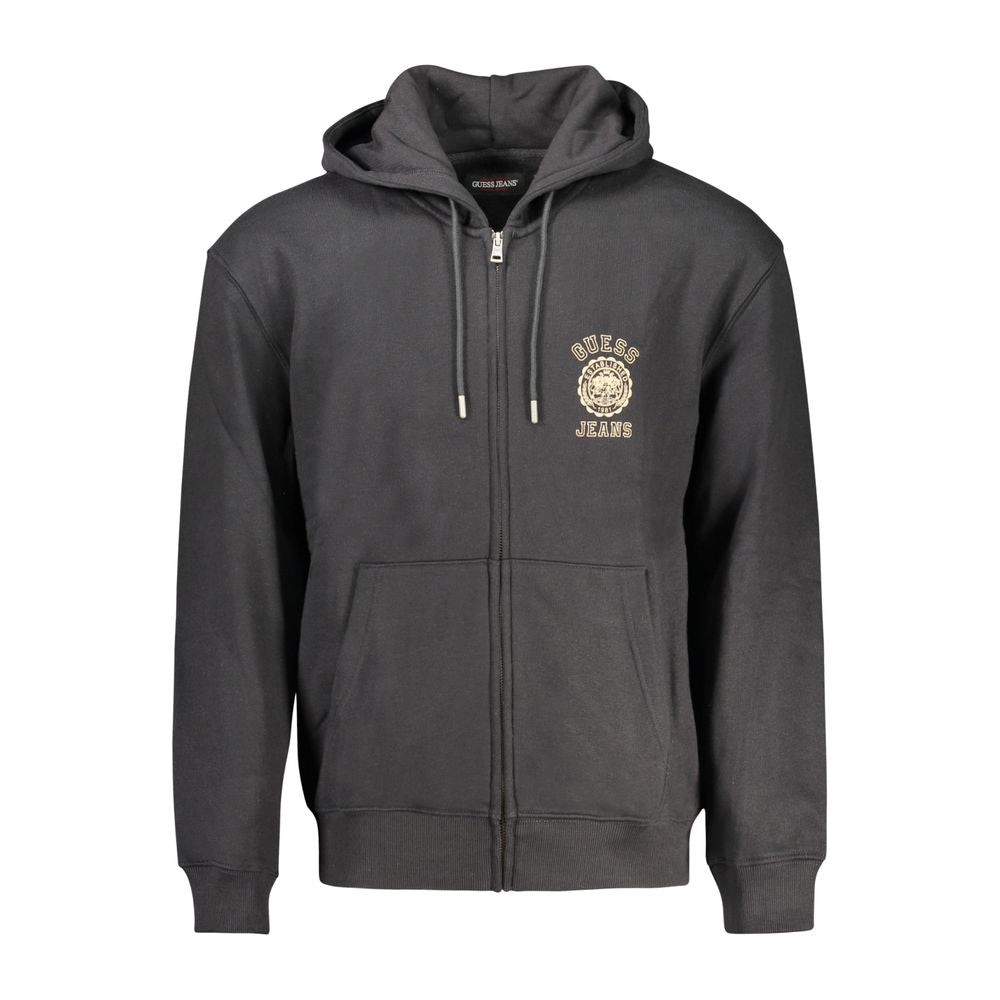 Hooded Sweatshirt Hoodie by Guess Jeans for men in cotton polyester black & print features an dramatic silhouette, showcasing a sophisticated hooded neckline and dramatic long-sleeve for a refined, modern aesthetic.