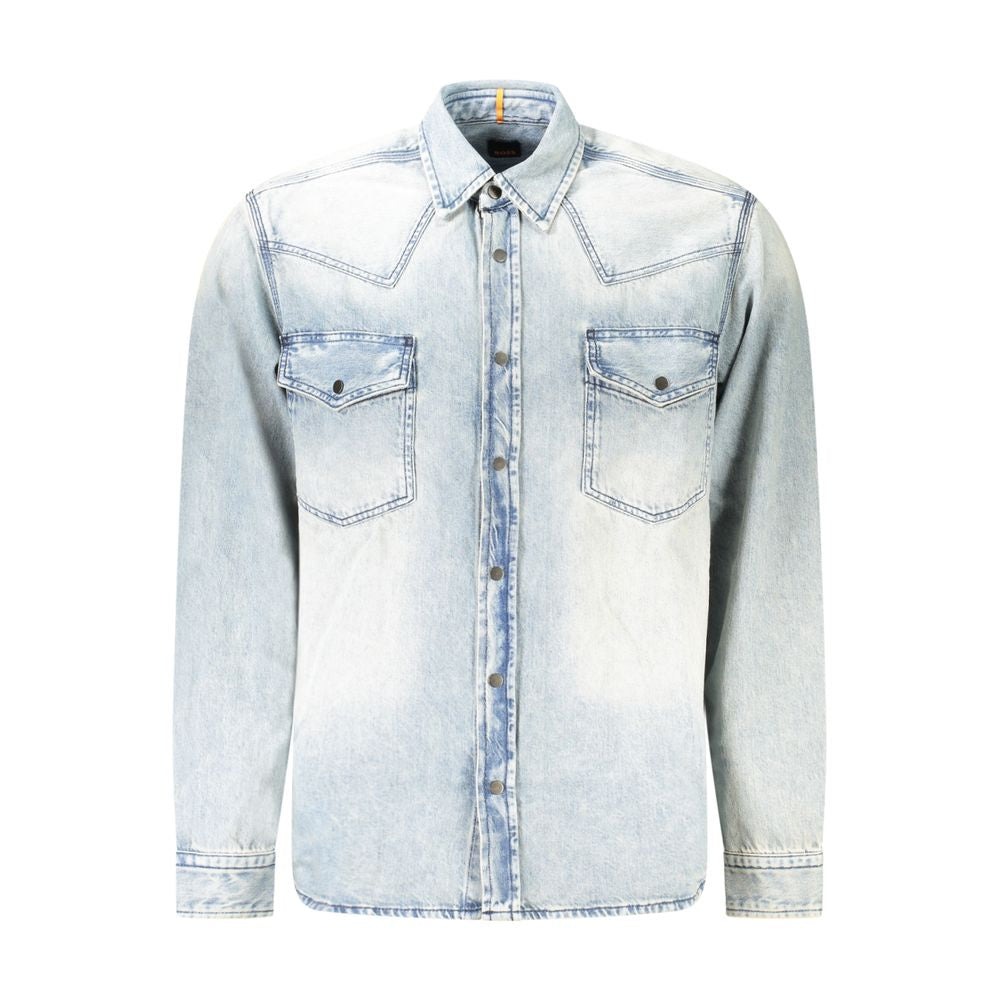 Shirt by Hugo Boss for men in denim cotton blue features an polished silhouette, showcasing a sophisticated and long-sleeve detail for a truly polished finish.