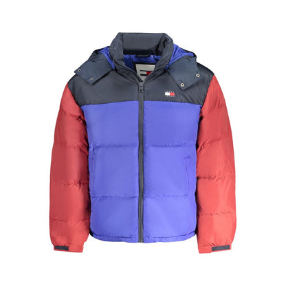 Hooded Jacket by Tommy Hilfiger for men in polyester blue & signature features a smart silhouette, perfectly accentuated by its unique hooded neckline and functional pockets & hooded for a smart finish.