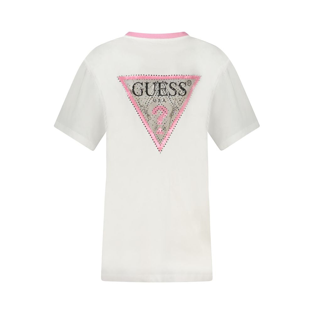 T-Shirt by Guess Jeans for women in organic cotton & rhinestone white & print showcases a fashionable silhouette, elegantly detailed with a fashionable and for a sophisticated, high-fashion look.