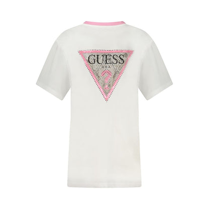 T-Shirt by Guess Jeans for women in organic cotton & rhinestone white & print showcases a fashionable silhouette, elegantly detailed with a fashionable and for a sophisticated, high-fashion look.