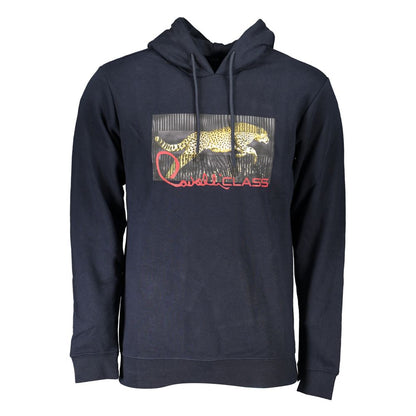 Hooded Sweatshirt Hoodie by Cavalli Class for men in cotton polyester blue & print features a slouchy chic silhouette, detailed with a slouchy chic and a signature hooded neckline for an elevated aesthetic.