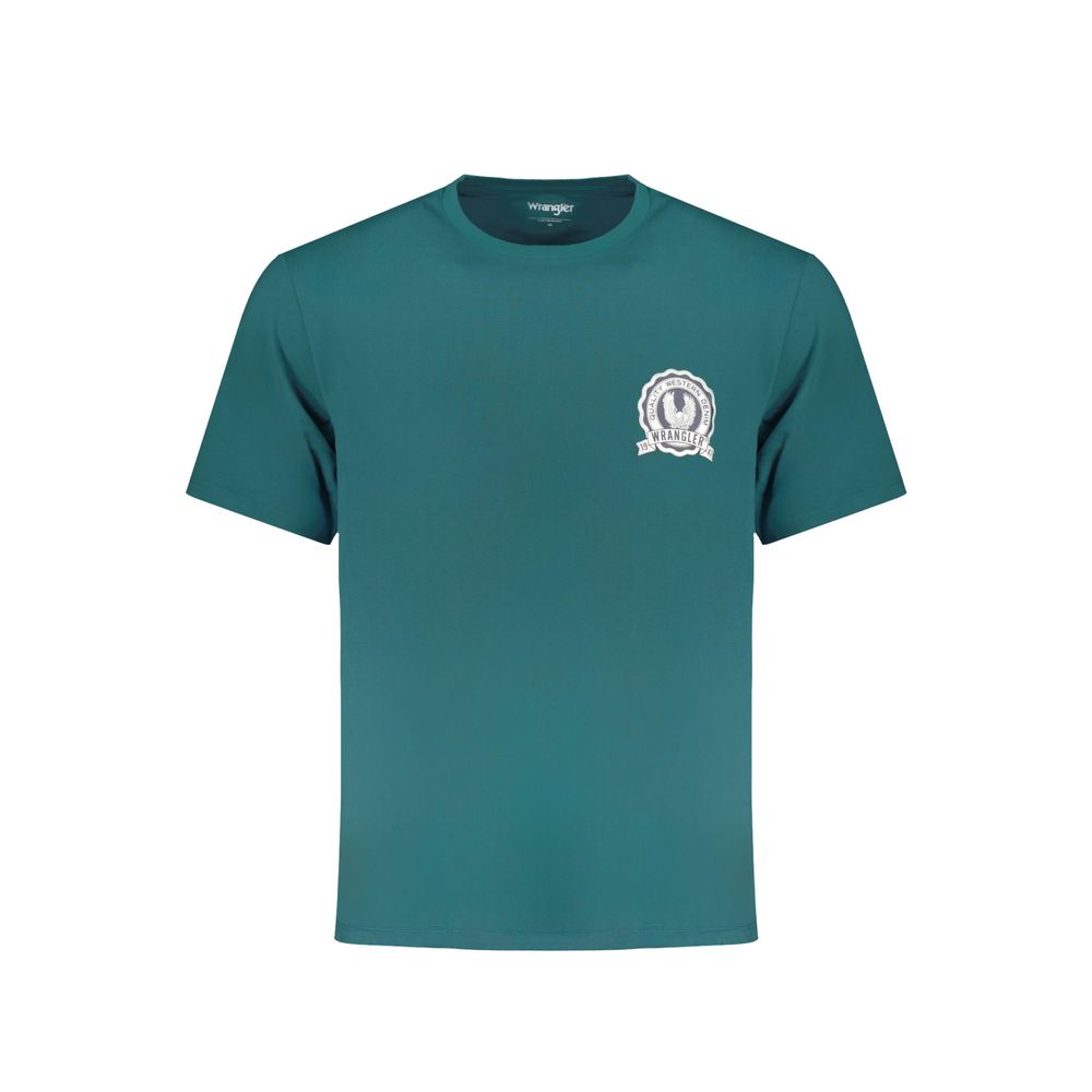 T-Shirt by Wrangler for men in cotton green & print features a plush silhouette, showcasing a sophisticated crew neckline and short-sleeve for a truly plush finish.
