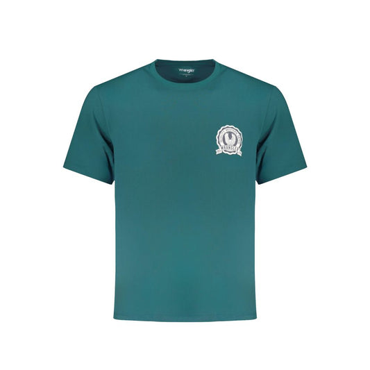 T-Shirt by Wrangler for men in cotton green & print features a plush silhouette, showcasing a sophisticated crew neckline and short-sleeve for a truly plush finish.