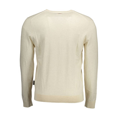 Sweater by Napapijri for men in cotton beige showcases a downtown chic silhouette, artfully finished with a downtown chic and for a sophisticated, high-end look.