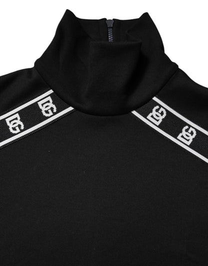 Dolce & Gabbana Black Cotton DG Print Turtleneck T-shirt