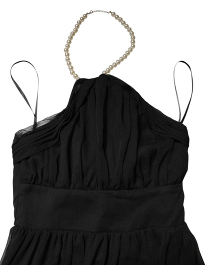 Marciano by Guess Black Tulle Pearl Sleeveless Long Gown Dress