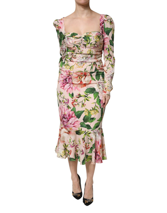 Dolce & Gabbana Women's Flared Silk Midi Dress - Pink Floral